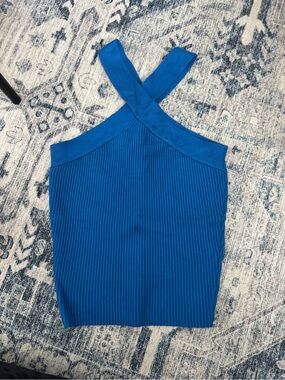 House of Harlow 1960 Electric Blue Ribbed Tank with Cross Straps